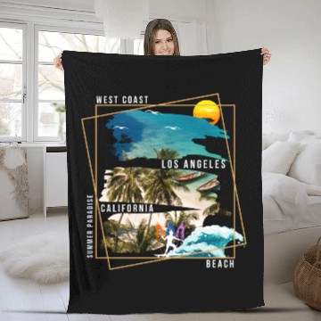 Discover West Coast Los Angeles California Beach Fleece Blankets