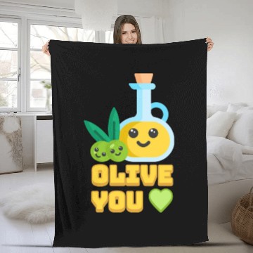 Discover Olive You! Cute Olive I Love You Cartoon Fleece Blankets