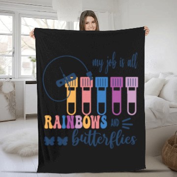 Discover My job is all rainbow Sticker Fleece Blankets