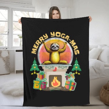 Discover Merry Yoga-Mas Sloth Namaste Yoga Instructor Fleece Blankets