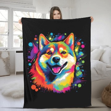 Discover Watercolor Colorful Shiba Inu Fleece Blankets