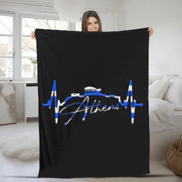 Discover Athens Skyline Heartbeat Heart Flag Ancient Greek Fleece Blankets