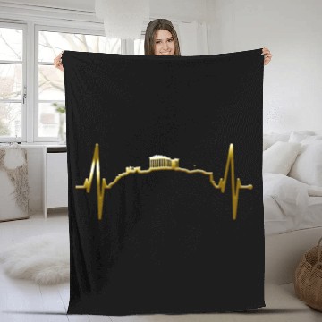 Discover Athens Skyline Heartbeat Heart Flag Ancient Greek Fleece Blankets