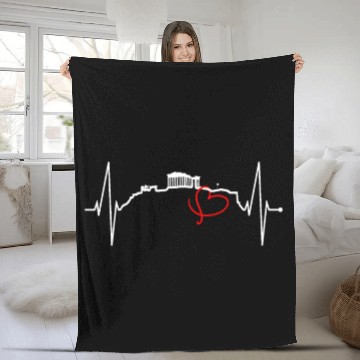 Discover Athens Skyline Heartbeat Heart Flag Ancient Greek Fleece Blankets