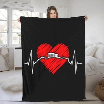 Discover Athens Skyline Heartbeat Heart Flag Ancient Greek Fleece Blankets