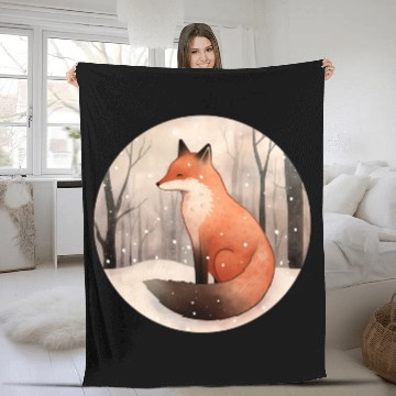Discover Fox in Winter Fleece Blankets