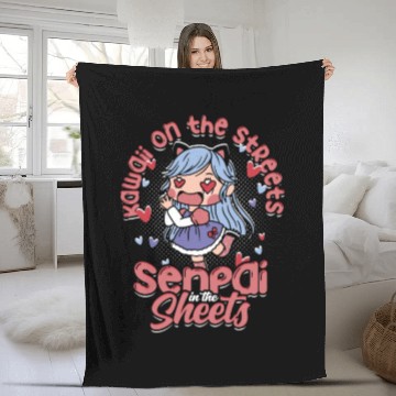Discover Kawaii on the streets, senpai in the sheets - Fleece Blankets