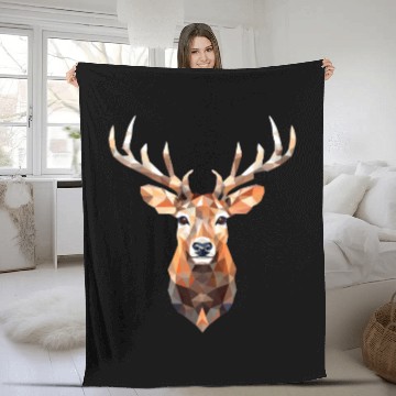 Discover Polygon Reindeer: Modern Design Meets Nature! Fleece Blankets