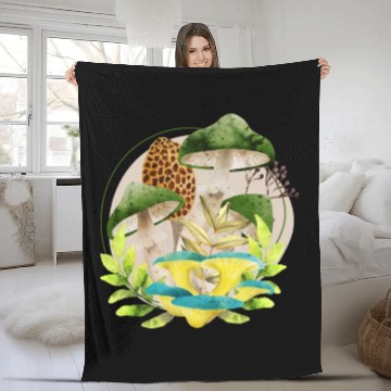 Discover Green and Brown Mushrooms Fleece Blankets