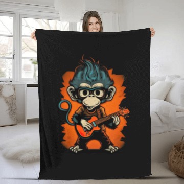 Discover Monkey Chimpanzee Playing Acousitc Rock Guitar Fleece Blankets