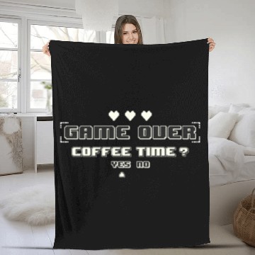 Discover Game Over Coffee Time Funny Gaming Quote Fleece Blankets