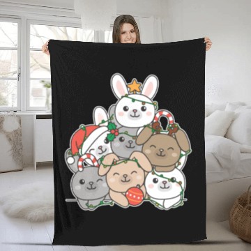 Discover Bunny Christmas Tree Funny Animal Christmas Fleece Blankets