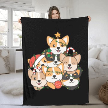 Discover Corgi Christmas Tree Funny Animal Christmas Fleece Blankets