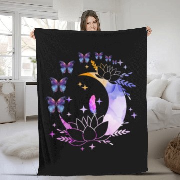 Discover Celestial Serenity Moon, Lotus, Feather, butterfly Fleece Blankets