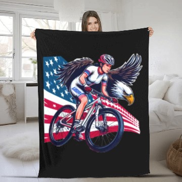Discover USA Egle biker mtb racer girl Fleece Blankets