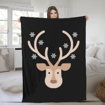 Discover Reindeer Head With Snowflakes Fleece Blankets