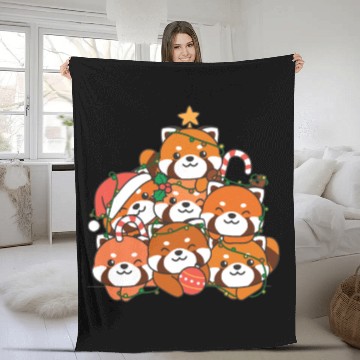 Discover Red Panda Christmas Tree Funny Animal Fleece Blankets