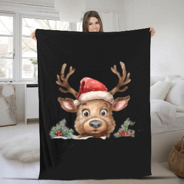 Discover Christmas watercolor Reindeer Fleece Blankets