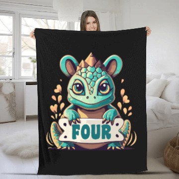 Discover Fantasy Reptile Creature With Word "Four" Fleece Blankets