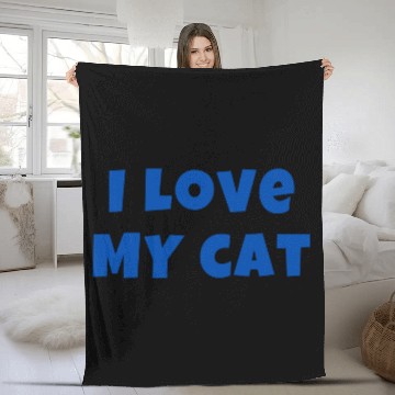 Discover I LOVE MY CAT in Blue (Gift for Cat Owner) Fleece Blankets