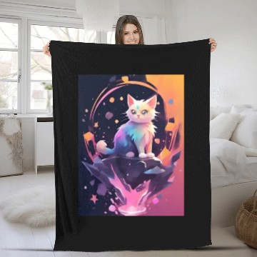 Discover Cute Crystal Fantasy Cat Design Fleece Blankets