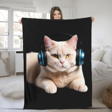 Discover Music Lover Cat V II on Unisex Poly Cotton Fleece Blankets