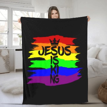 Discover Queer Jesus is King Cross Crown Rainbow Colors Fleece Blankets