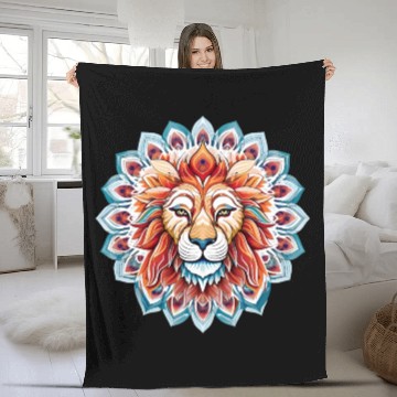 Discover Lion Colored Mandala Art Fleece Blankets