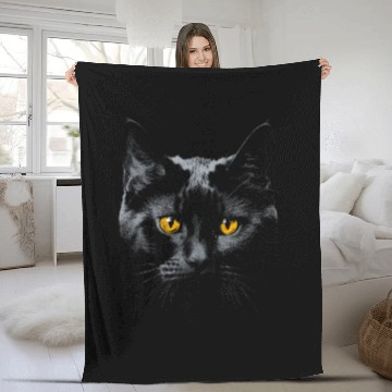 Discover Black Cat Face Yellow Eyes Cat Halloween Costume B Fleece Blankets