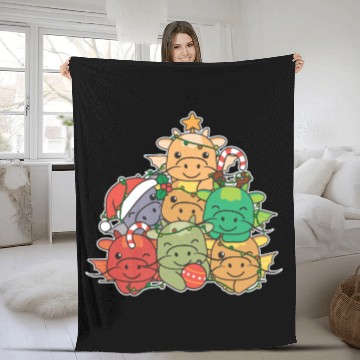 Discover Dragon Christmas Tree Funny Animal Christmas Fleece Blankets