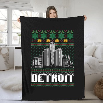 Discover Detroit Michigan Ugly Christmas Fleece Blankets