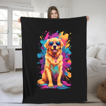 Discover Cool Golden Retriever with Sunglasses Fleece Blankets