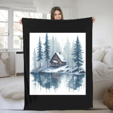 Discover Winter cabin Fleece Blankets