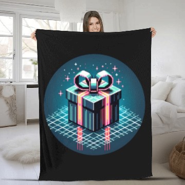 Discover Cyberpunk Pixel Art Gift Box - Neon Ribbons Fleece Blankets