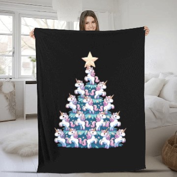 Discover Unicorn Christmas Tree Design Fleece Blankets
