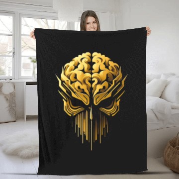 Discover Gold skull brain head Fleece Blankets