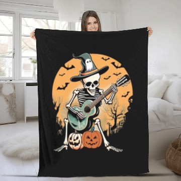 Discover Skeleton Playing Guitar Spooky Serenade Halloween Fleece Blankets