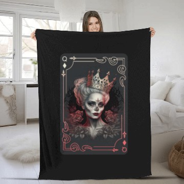 Discover Diamond Queen Gothic Poker Card Game Creepy Fleece Blankets