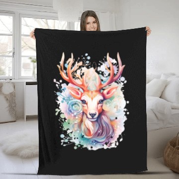 Discover Colorful Reindeer Fantasy: Studio Ghibli Style Fleece Blankets