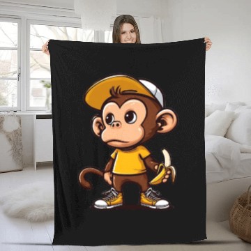 Discover Cool monkey with banana Fleece Blankets