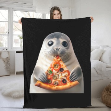 Discover Seerobbe enjoys pizza Fleece Blankets