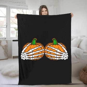 Discover Halloween Skeleton Hands On Chest Pumpkin Boobs Fleece Blankets