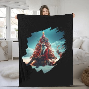 Discover Christmas tree, Santa, gifts, and Reindeer Fleece Blankets