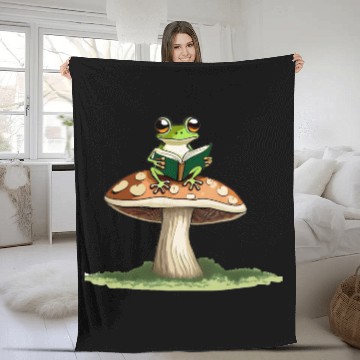 Discover Frog with a Book on Mushroom Fleece Blankets