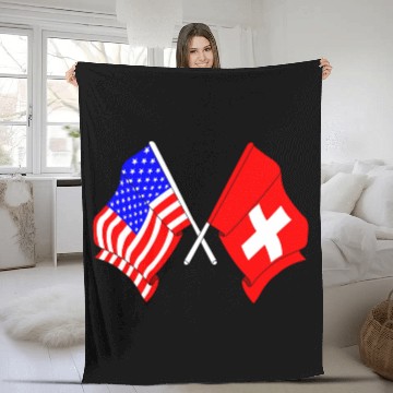 Discover USA flag USA and Switzerland flag Fleece Blankets