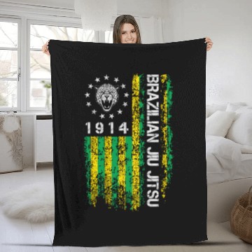 Discover Brazilian Jiu Jitsu 1914 America flag gift Fleece Blankets