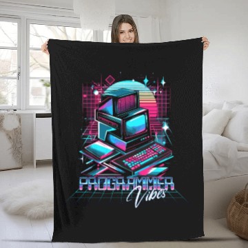 Discover Retro Neon Programmer Vibes 90s Fleece Blankets