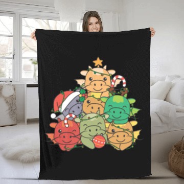 Discover Dragon Christmas Tree Funny Animal Christmas Fleece Blankets
