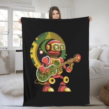 Discover Steampunk Reggae Robot Playing Guitar Fleece Blankets