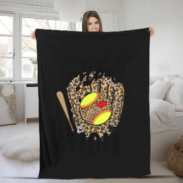 Discover Softball Mom Leopard Game Day Softball Lover Fleece Blankets